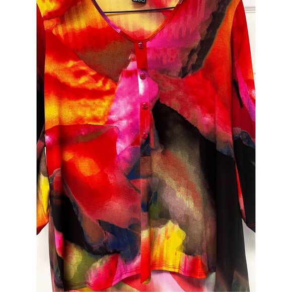 Clara Sun Woo Bright Watercolor Hi-Lo Tunic Top Blouse sz L EUC - Picture 2 of 7